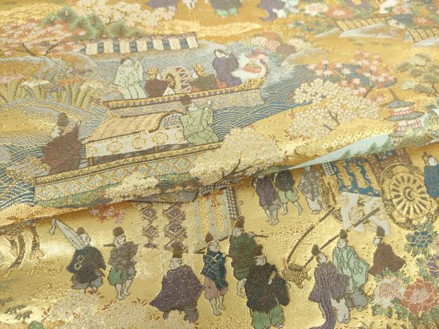 平和屋着物▼六通柄袋帯　嵯峨野船遊　金糸　正絹　逸品　DABJ8362ps