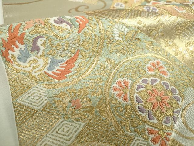 平和屋着物▼六通柄袋帯　全通箔　地紙正倉院花鳥文　金銀糸　正絹　逸品　DABJ8364ps
