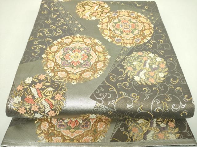 平和屋着物▼六通柄袋帯　唐織　正倉院花鳥文　金銀糸　正絹　逸品　DABJ8366ps