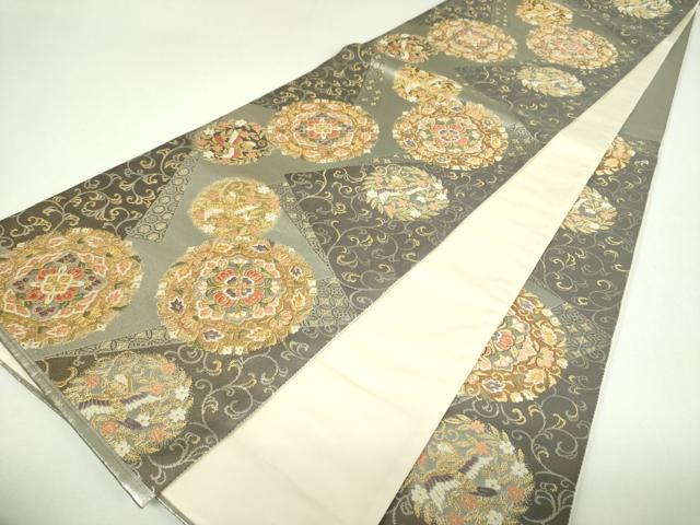 平和屋着物▼六通柄袋帯　唐織　正倉院花鳥文　金銀糸　正絹　逸品　DABJ8366ps