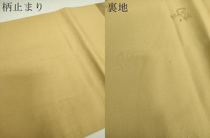 平和屋着物▼両面　六通柄袋帯　青銅金唐織　更紗花文　金糸　引箔　三越扱い　正絹　逸品　DABJ8374ps