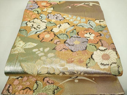 平和屋着物▼六通柄袋帯　ふくれ織　辻が花　金銀糸　正絹　逸品　DABJ8378ps