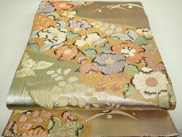 平和屋着物▼六通柄袋帯　ふくれ織　辻が花　金銀糸　正絹　逸品　DABJ8378ps