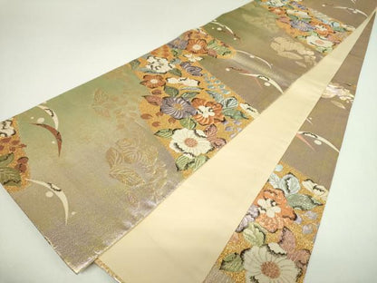 平和屋着物▼六通柄袋帯　ふくれ織　辻が花　金銀糸　正絹　逸品　DABJ8378ps