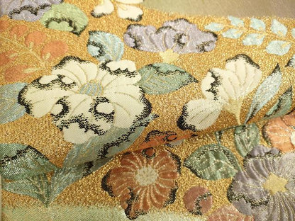 平和屋着物▼六通柄袋帯　ふくれ織　辻が花　金銀糸　正絹　逸品　DABJ8378ps