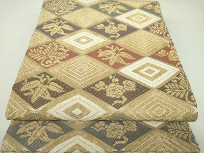 平和屋着物▼極上　両面　全通柄袋帯　金飾彩　モール　松竹梅　金糸　正絹　逸品　DABJ8386ps