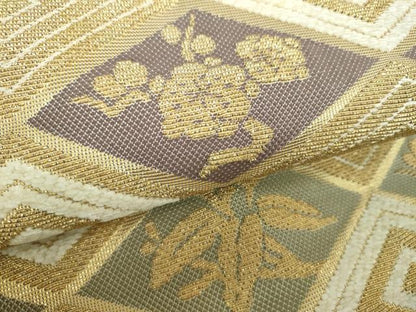 平和屋着物▼極上　両面　全通柄袋帯　金飾彩　モール　松竹梅　金糸　正絹　逸品　DABJ8386ps