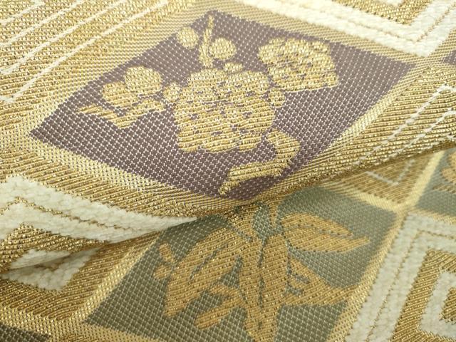 平和屋着物▼極上　両面　全通柄袋帯　金飾彩　モール　松竹梅　金糸　正絹　逸品　DABJ8386ps