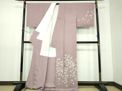 平和屋着物●訪問着　寿光織　枝垂れ桜　風景文　金糸　正絹　逸品　DABJ8397ps