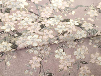平和屋着物●訪問着　寿光織　枝垂れ桜　風景文　金糸　正絹　逸品　DABJ8397ps