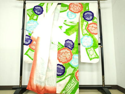 平和屋着物●豪華振袖　駒刺繍　絞り　吉祥花熨斗文　金彩　正絹　逸品　DABJ8405ps