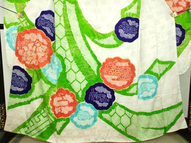 平和屋着物●豪華振袖　駒刺繍　絞り　吉祥花熨斗文　金彩　正絹　逸品　DABJ8405ps
