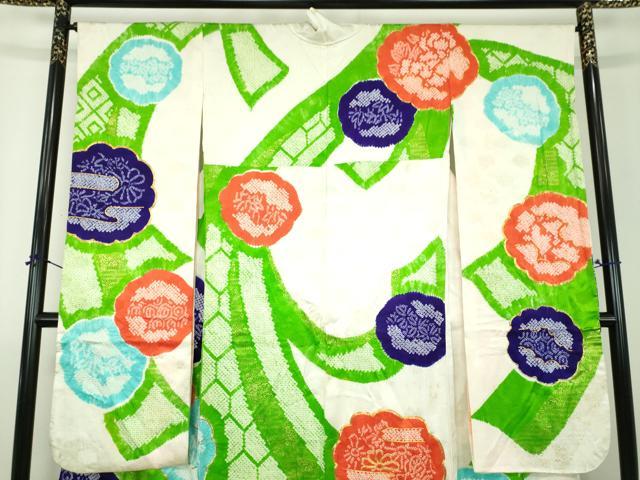 平和屋着物●豪華振袖　駒刺繍　絞り　吉祥花熨斗文　金彩　正絹　逸品　DABJ8405ps
