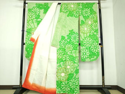 平和屋着物●豪華振袖　総絞り　駒刺繍　菊文　正絹　逸品　DABJ8411ps