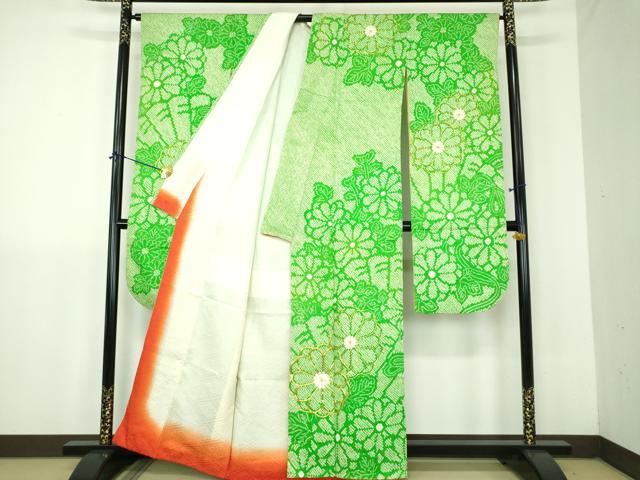 平和屋着物●豪華振袖　総絞り　駒刺繍　菊文　正絹　逸品　DABJ8411ps