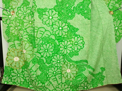 平和屋着物●豪華振袖　総絞り　駒刺繍　菊文　正絹　逸品　DABJ8411ps