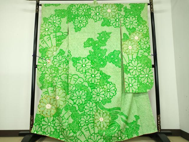 平和屋着物●豪華振袖　総絞り　駒刺繍　菊文　正絹　逸品　DABJ8411ps