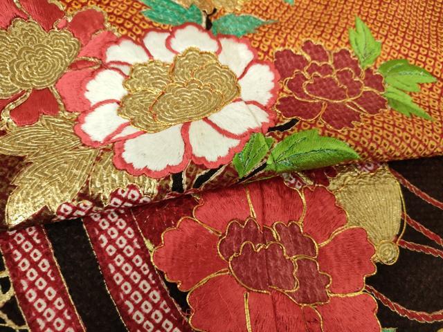 平和屋着物●豪華振袖　総絞り　駒刺繍　花手毬　金彩　正絹　逸品　DABJ8412ps