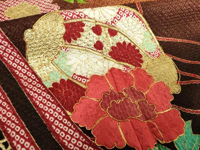 平和屋着物●豪華振袖　総絞り　駒刺繍　花手毬　金彩　正絹　逸品　DABJ8412ps