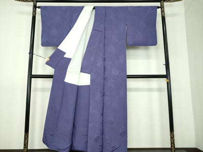平和屋着物●上質な色無地　蔦の葉花地紋　紺藍色　正絹　逸品　DABJ8418ps