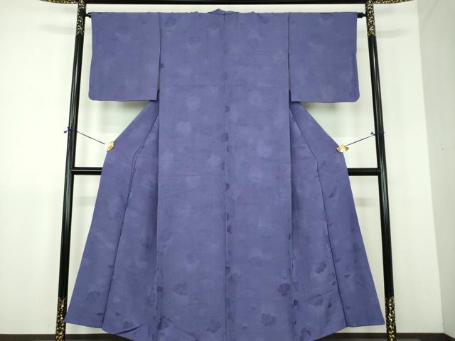 平和屋着物●上質な色無地　蔦の葉花地紋　紺藍色　正絹　逸品　DABJ8418ps