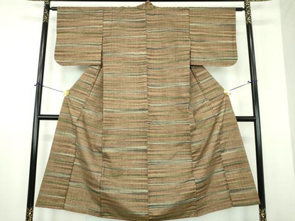 平和屋着物●郡上紬　草木染　横縞　正絹　逸品　DABJ8419ps
