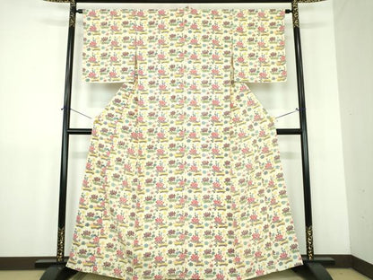 平和屋着物●上質な小紋　型染　飾花文　正絹　逸品　DABJ8430ps