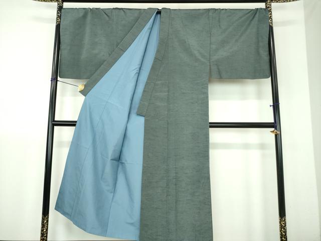 平和屋着物●男性　紬　色無地　鉄御納戸色　正絹　逸品　DABJ8431ps
