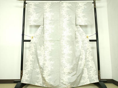 平和屋着物●本場大島紬　白大島　9マルキ　草葉シルエット　正絹　逸品　DABJ8437ps