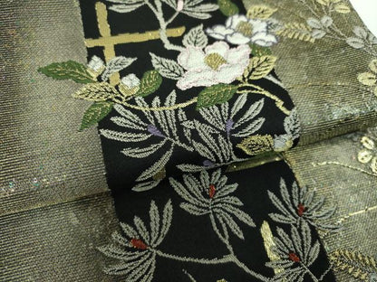 平和屋着物▼六通柄袋帯　花間道　金銀糸　引箔　正絹　逸品　DABJ8447ps