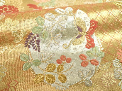 平和屋着物▼西陣　六通柄袋帯　唐織　能衣花丸文　金銀糸　証紙付き　正絹　逸品　DABJ8456ps