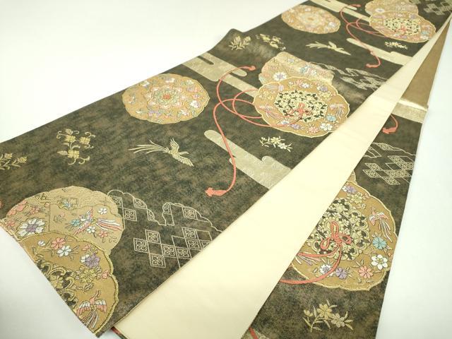 平和屋着物▼六通柄袋帯　唐織　鏡裏鳳凰花文　金糸　引箔　正絹　逸品　DABJ8459ps