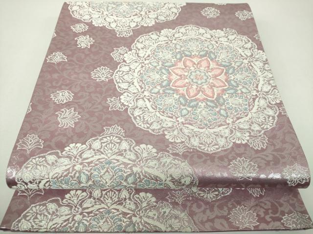 平和屋着物▼六通柄袋帯　唐織　正倉院花文　銀糸　正絹　逸品　DABJ8462ps