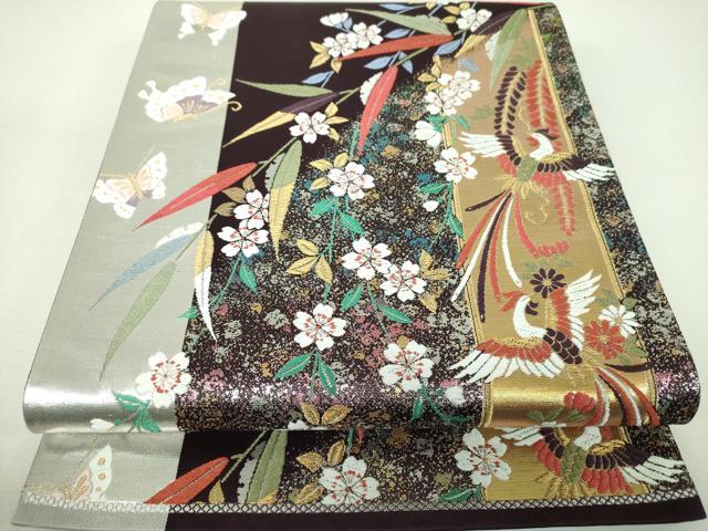 平和屋着物▼六通柄袋帯　唐織　枝垂れ桜　舞蝶鳳凰花文　金銀糸　正絹　逸品　未使用　DABJ8471ps