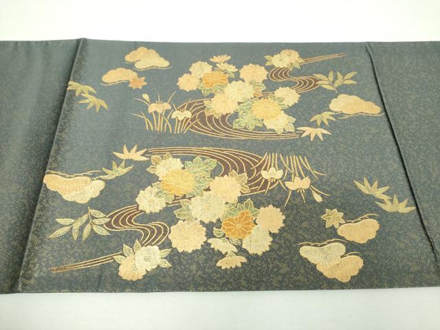 平和屋着物▼太鼓柄袋帯　鴛鴦花文　金彩　引箔　正絹　逸品　DABJ8484ps