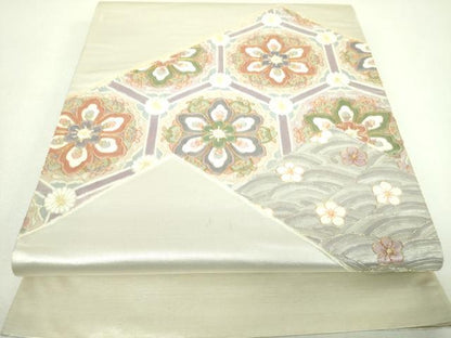 平和屋着物▼太鼓柄袋帯　総駒刺繍　総刺繍　青海波　亀甲花文　金銀糸　正絹　逸品　DABJ8489ps