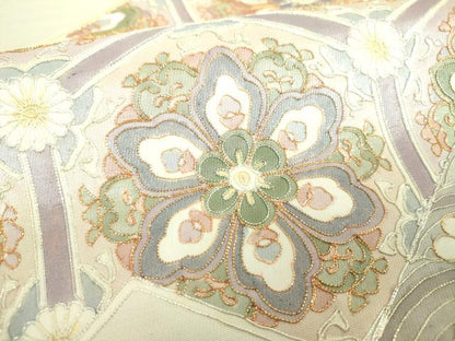 平和屋着物▼太鼓柄袋帯　総駒刺繍　総刺繍　青海波　亀甲花文　金銀糸　正絹　逸品　DABJ8489ps