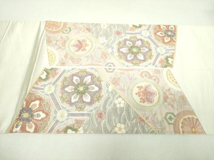 平和屋着物▼太鼓柄袋帯　総駒刺繍　総刺繍　青海波　亀甲花文　金銀糸　正絹　逸品　DABJ8489ps