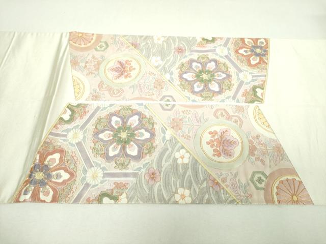 平和屋着物▼太鼓柄袋帯　総駒刺繍　総刺繍　青海波　亀甲花文　金銀糸　正絹　逸品　DABJ8489ps