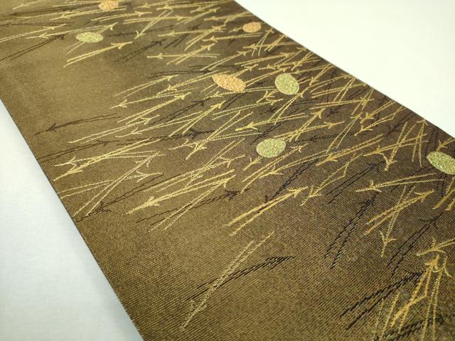 平和屋着物▼染色作家　草野一騎　六通柄袋帯　敷松葉　松ぼっくり　金糸　正絹　逸品　DABJ8490ps