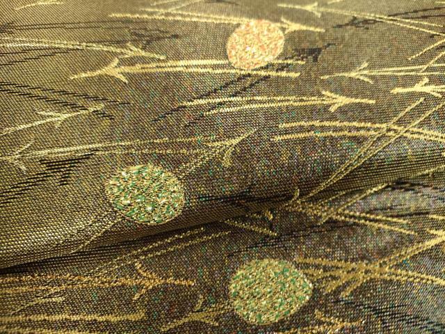 平和屋着物▼染色作家　草野一騎　六通柄袋帯　敷松葉　松ぼっくり　金糸　正絹　逸品　DABJ8490ps