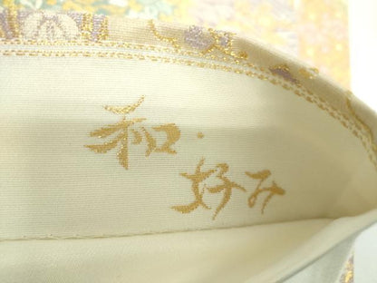 平和屋着物▼六通柄袋帯　和・好み　色紙花菱文　金糸　正絹　逸品　未使用　DABJ8492ps