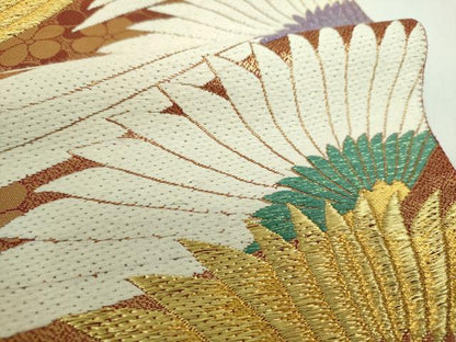 平和屋着物▼西陣　じゅらく謹製　六通柄袋帯　唐織　菊文　金糸　正絹　逸品　DABJ8494ps