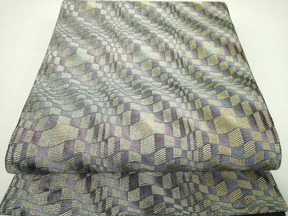 平和屋着物▼両面　六通柄袋帯　変わり市松　金糸　やまと誂製　正絹　逸品　未使用　DABJ8500ps