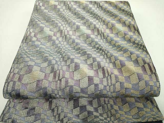 平和屋着物▼両面　六通柄袋帯　変わり市松　金糸　やまと誂製　正絹　逸品　未使用　DABJ8500ps