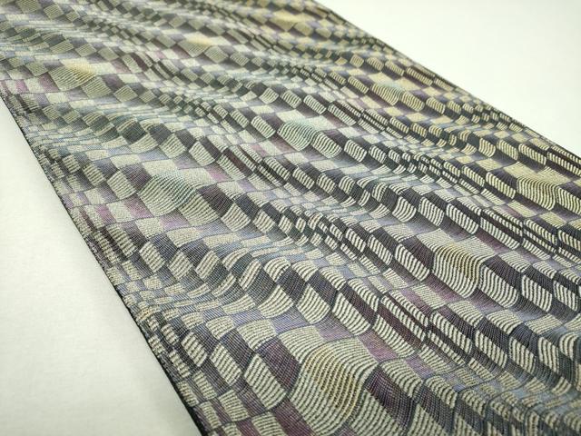 平和屋着物▼両面　六通柄袋帯　変わり市松　金糸　やまと誂製　正絹　逸品　未使用　DABJ8500ps