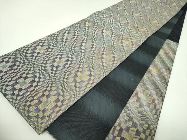 平和屋着物▼両面　六通柄袋帯　変わり市松　金糸　やまと誂製　正絹　逸品　未使用　DABJ8500ps