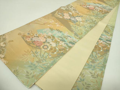 平和屋着物▼六通柄袋帯　扇面吉祥文　金糸　正絹　逸品　DABJ8506ps