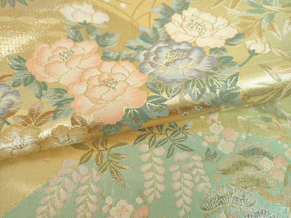 平和屋着物▼六通柄袋帯　扇面吉祥文　金糸　正絹　逸品　DABJ8506ps
