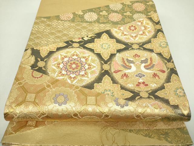 平和屋着物▼六通柄袋帯　唐織　鳳凰花丸文　金糸　正絹　逸品　DABJ8518ps